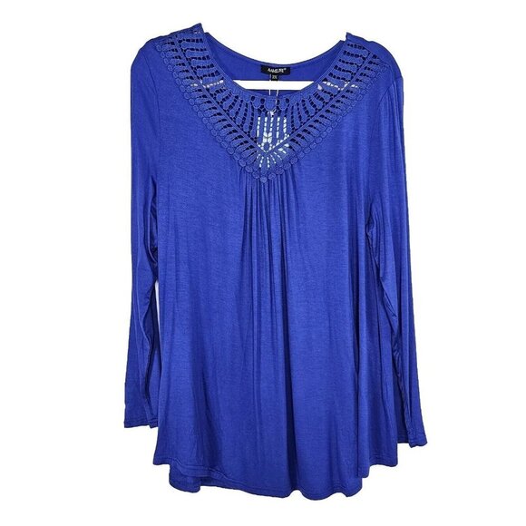 AAMILIFE Long Sleeve Lace Pleated Tunic Top Blouse Womens Size 2X Stretchy - Picture 1 of 10